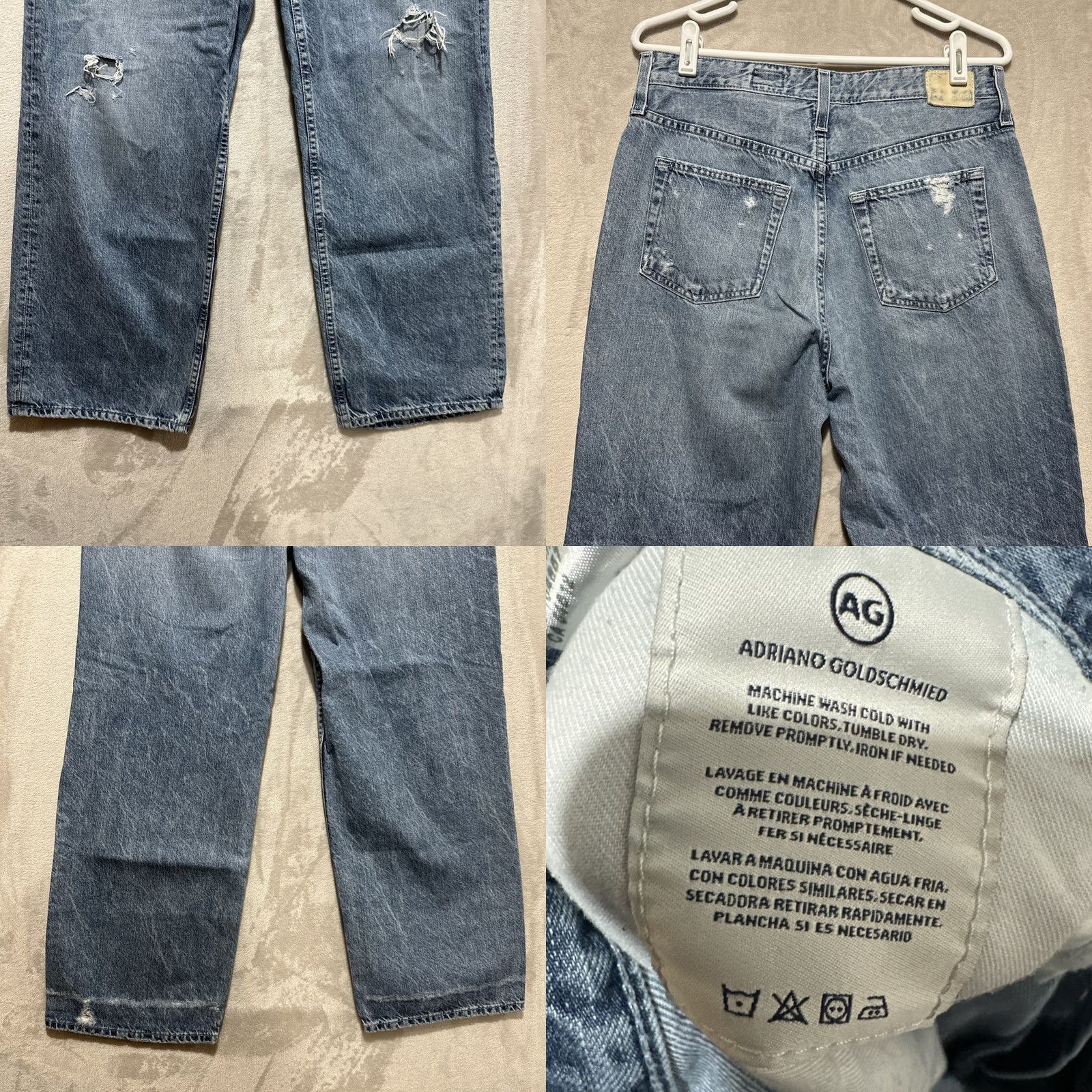 Vintage Adriano Goldschmied AG Knoxx High Rise Baggy Relaxed Boyfriend Jeans 29R Distressed Blue Womens Jeans 5-Pocket Denim Size 29" - 8 Thumbnail