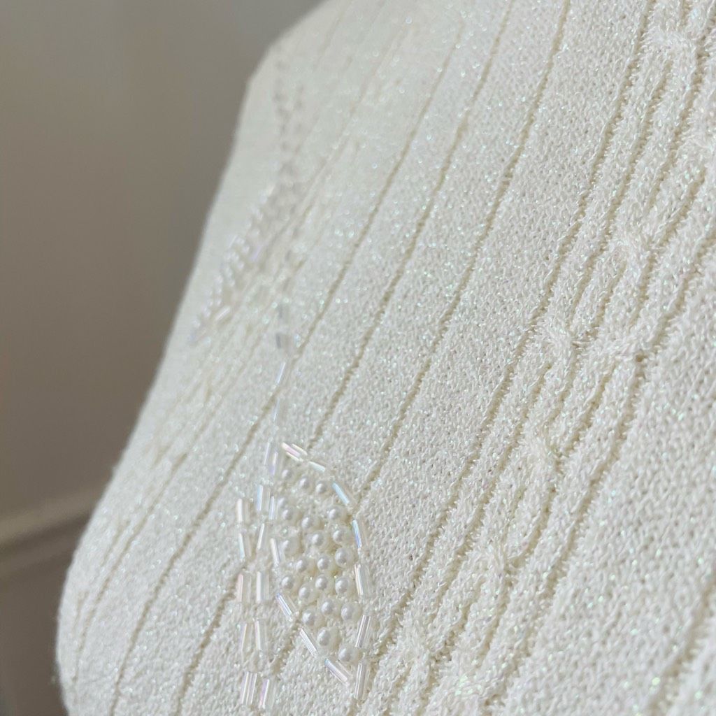 Vintage Vintage Alfred Dunner Petite Ivory Mock Neck Knit Top Beaded Size M / US 6-8 / IT 42-44 - 5 Thumbnail