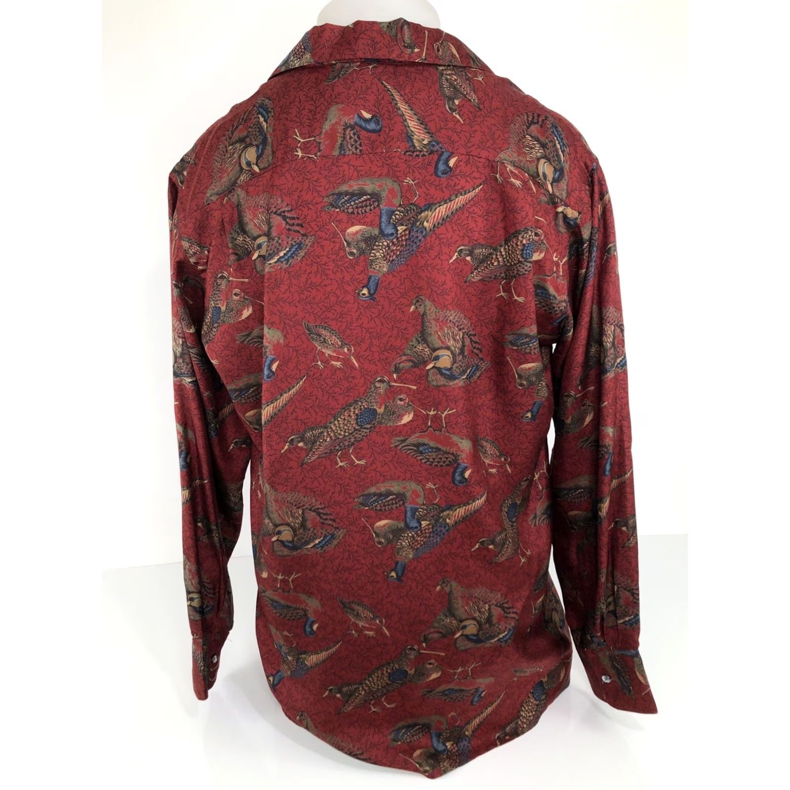 Neiman Marcus VINTAGE Neiman Marcus Shirt Men L Dark Red Duck Pheasant Birds ALL SILK LOOP COLLAR Button-Up Long Sleeve Size US L / EU 52-54 / 3 - 4 Thumbnail