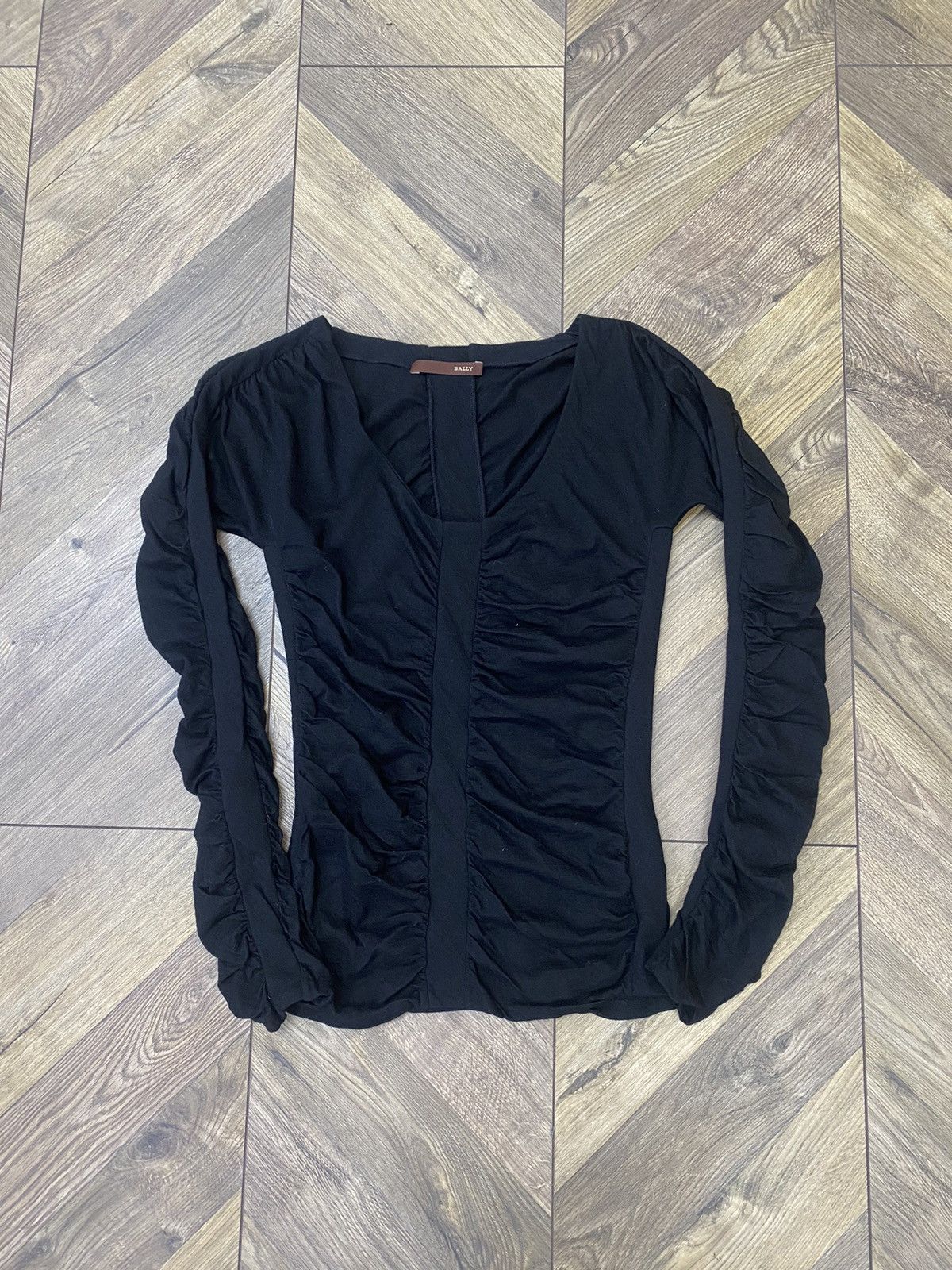 Bally × Designer × Vintage Vintage Bally Black Ruched Fitted Blouse long sleeve Size M / US 6-8 / IT 42-44 - 2 Thumbnail