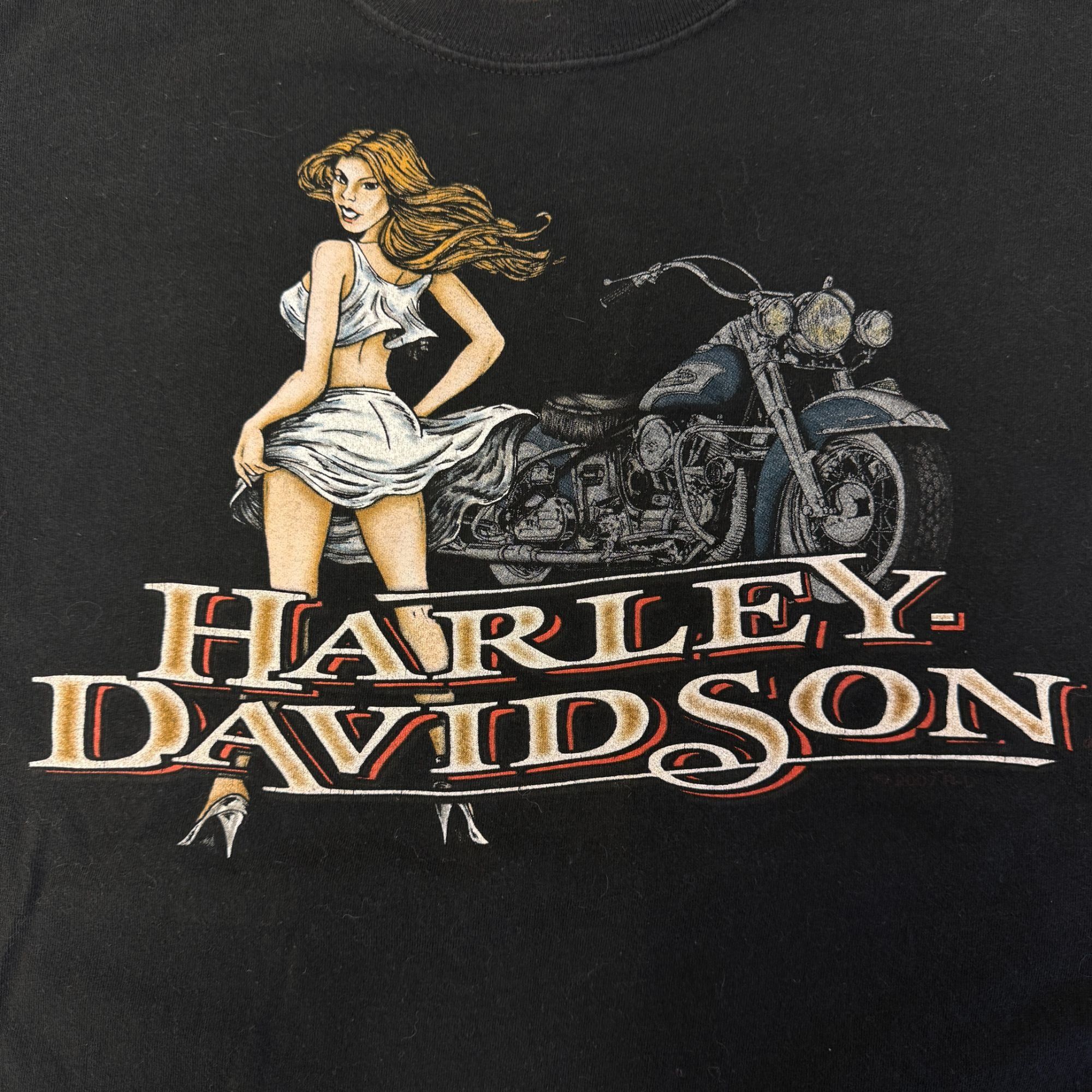 Y2K Harley Davidson MACON Ga Motorcycle PINUP GIRL T Shirt