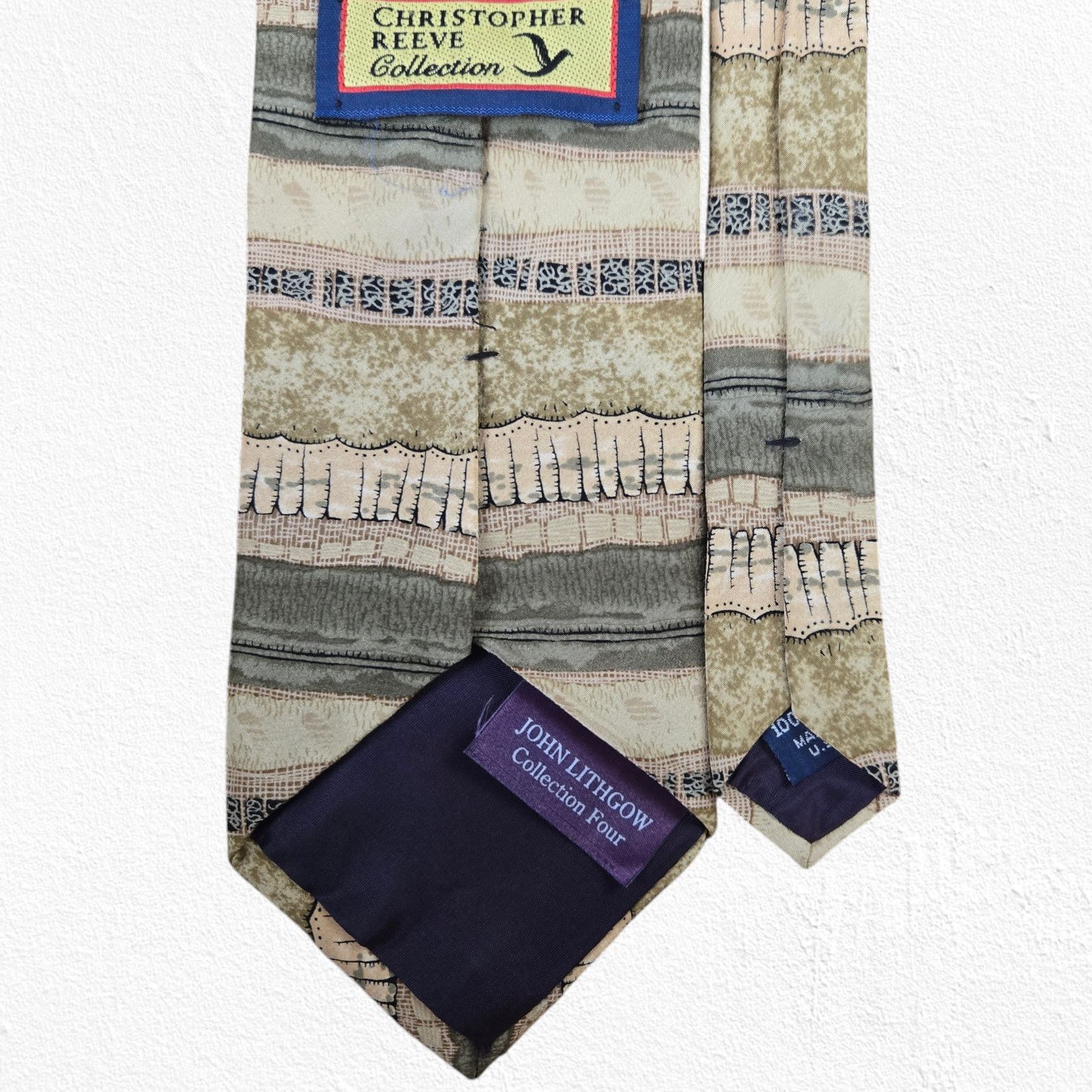 Vintage 90s Vintage Tan Striped USA Made Silk Tie Size ONE SIZE - 6 Thumbnail