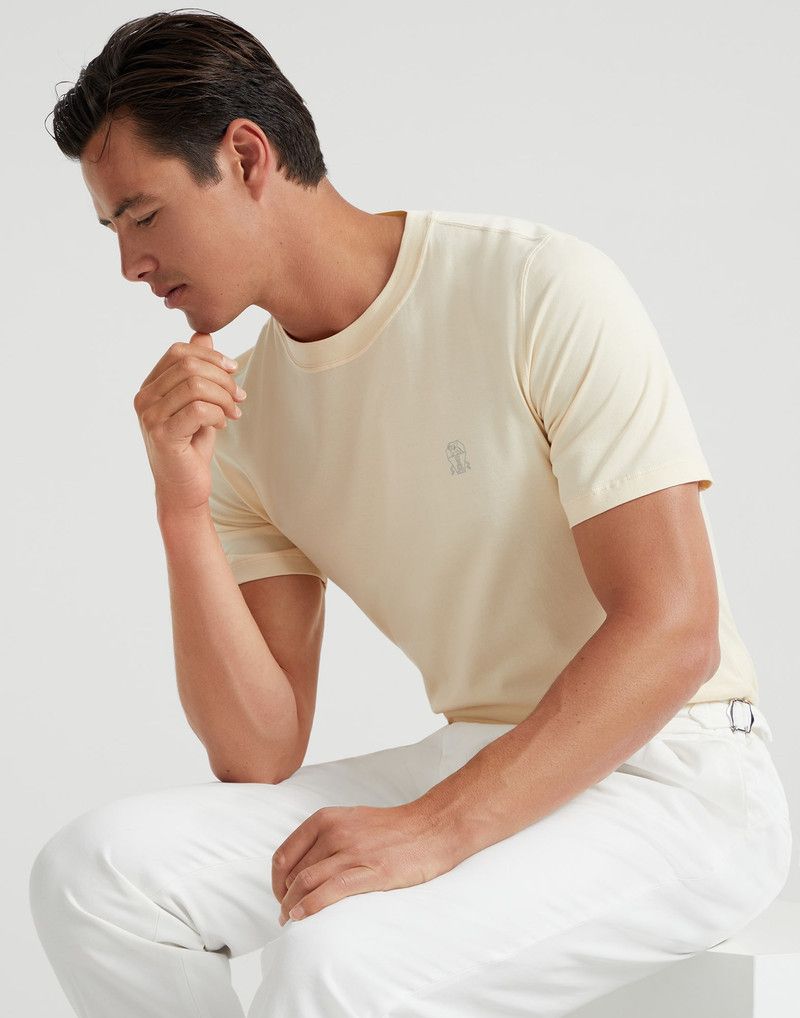 Brunello Cucinelli o1la1rc1a0326 Cotton Jersey Crew Neck T-Shirt in Ivory Size US M / EU 48-50 / 2 - 4 Thumbnail