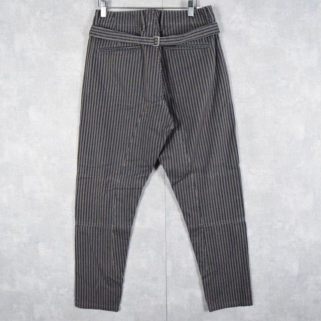 Cropped Pants Striped Pattern Tapered Pants Cinch Back Black - Main Image
