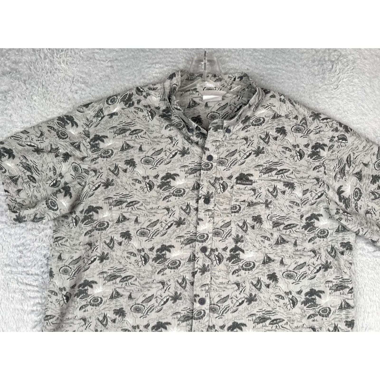 Vintage Columbia Shirt Men Large Gray Floral Sailboat Beach 100% Cotton Hawaiian Button Size US L / EU 52-54 / 3 - 4 Thumbnail