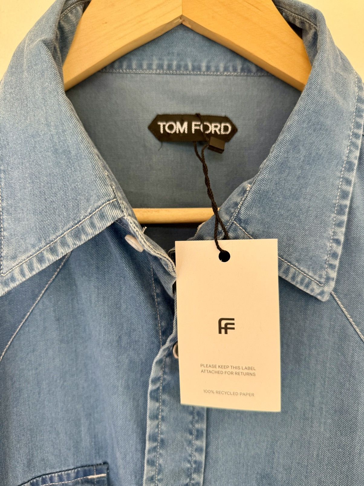 Tom Ford Tom Ford Blue Denim Chambray Western Shirt NWT Size US XL / EU 56 / 4 - 4 Thumbnail