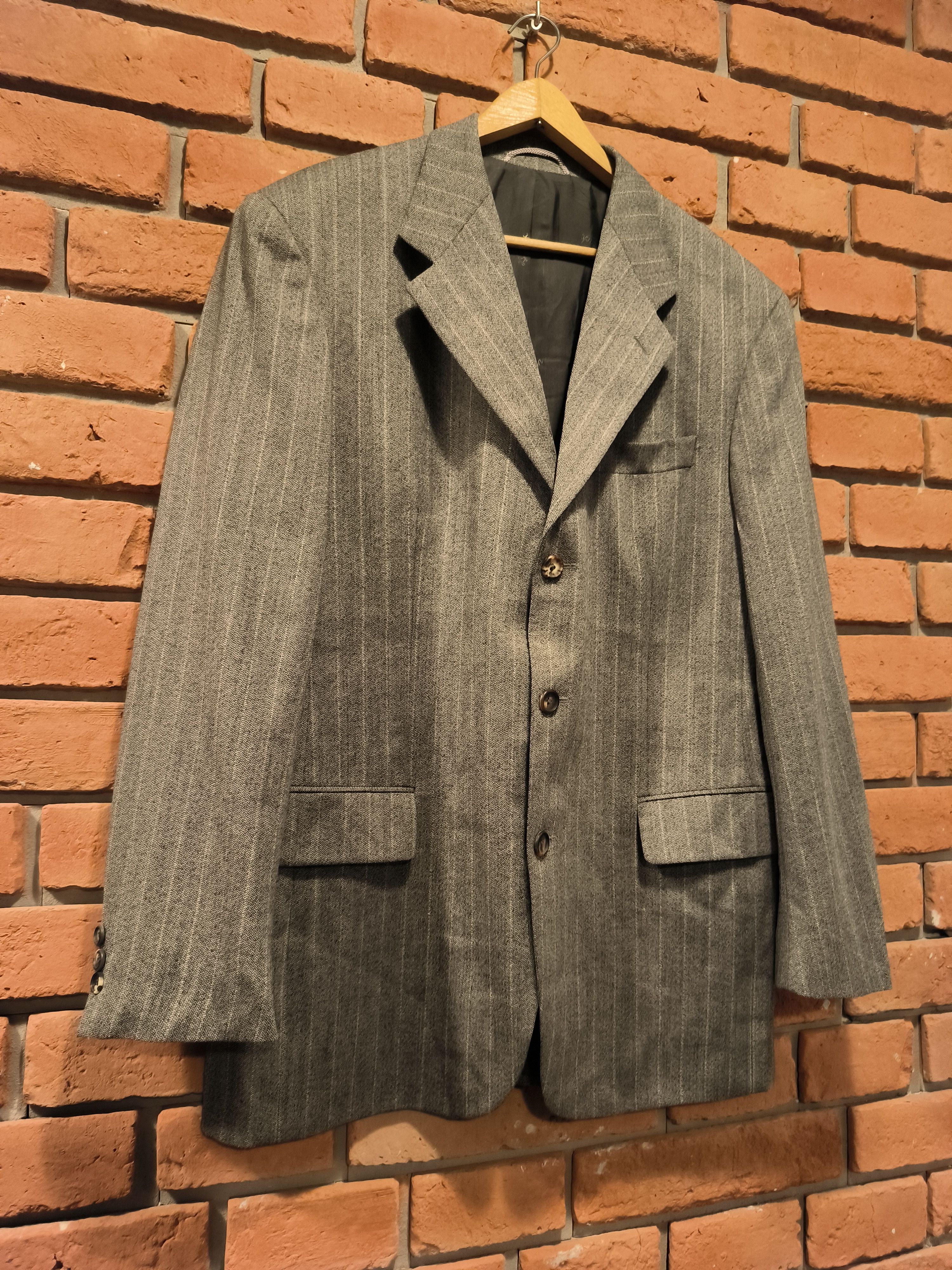 Designer Van Laack Suit Jacket Wool Monogram Multi Logo Striped Size 52S - 4 Thumbnail