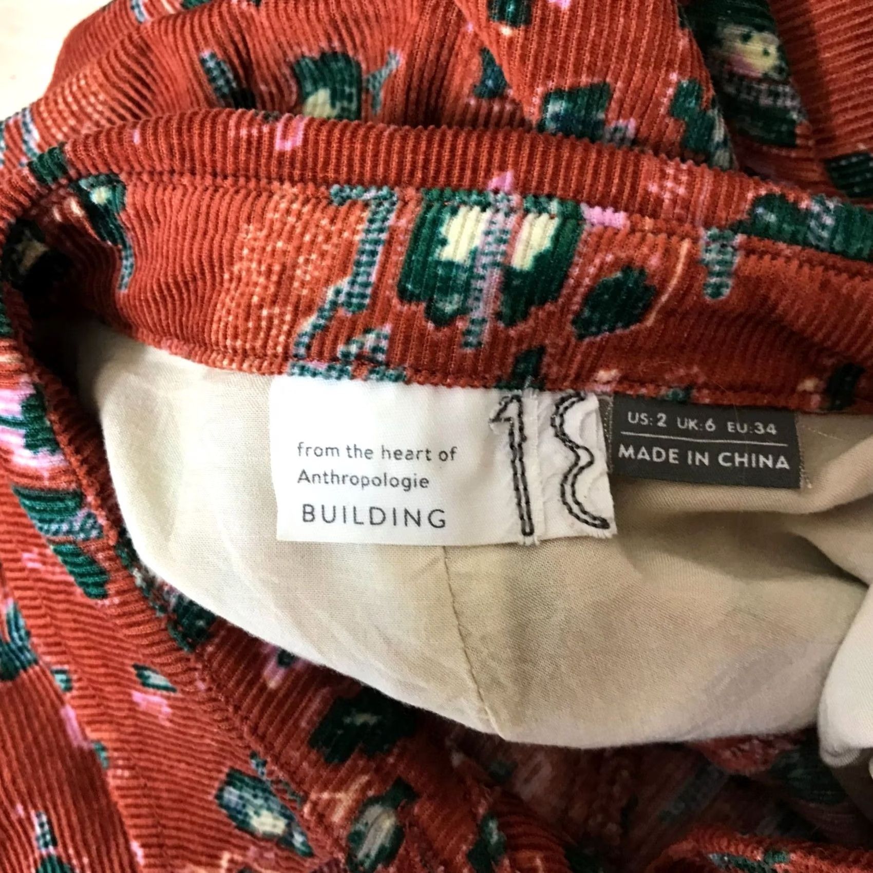Anthropologie BUILDING BURNT ORANGE CORDUROY BUTTON UP SHIRT Womens 2 Size XS / US 0-2 / IT 36-38 - 7 Thumbnail