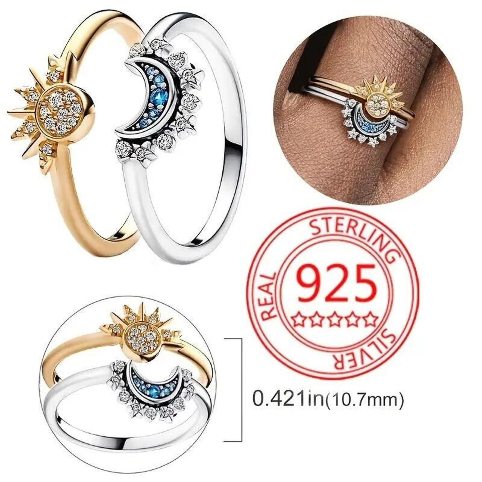 Other Blue Moon Golden Sun Ring Set 925 Silver Vermeil CZ •Sz 6.75 Size ONE SIZE - 2 Thumbnail