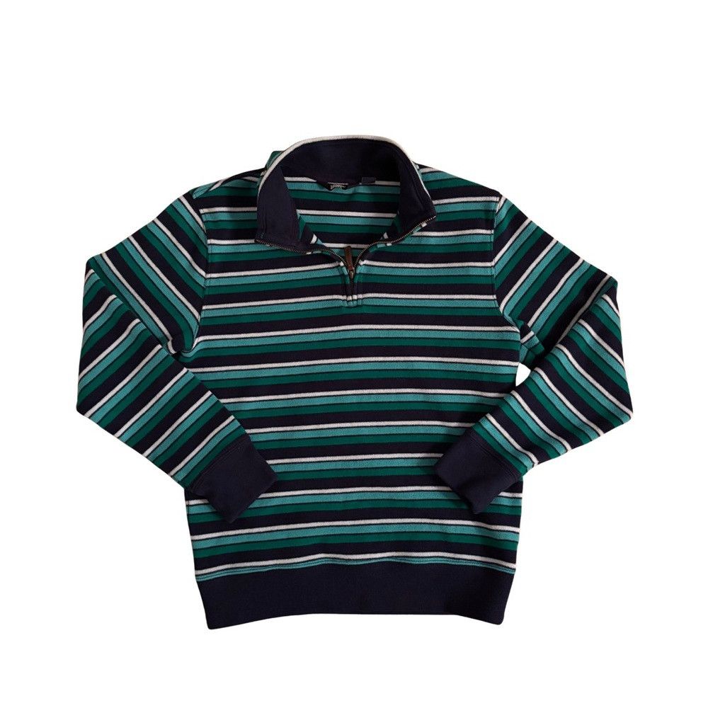 Lands' End Lands' End Men's Striped Quarter Zip-Up Sweater - Navy and Size US S / EU 44-46 / 1 - 1 Thumbnail