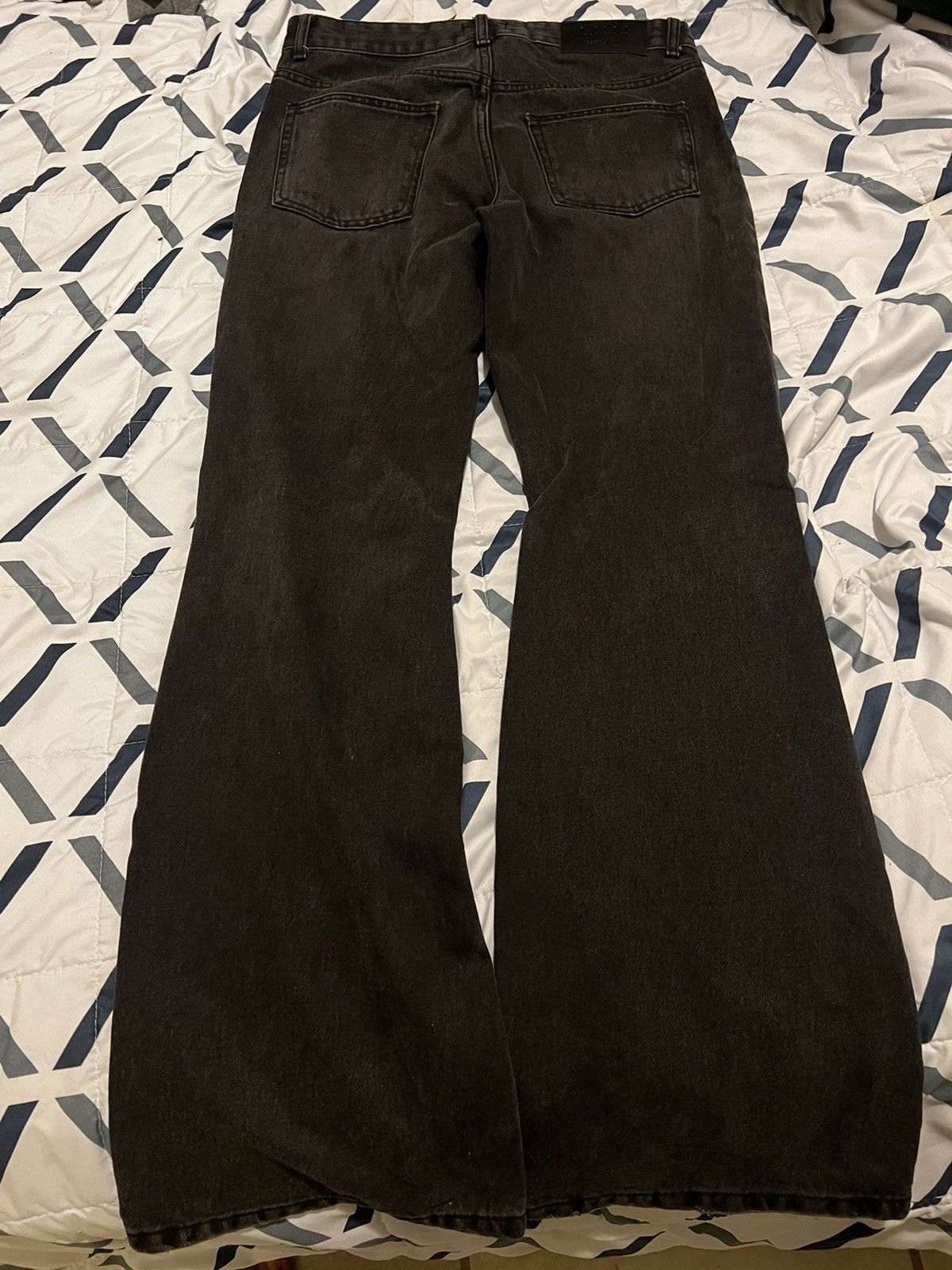 Boohoo Black Jeans Distressed Wide Bottoms Flared Size US 30 / EU 46 - 2 Thumbnail