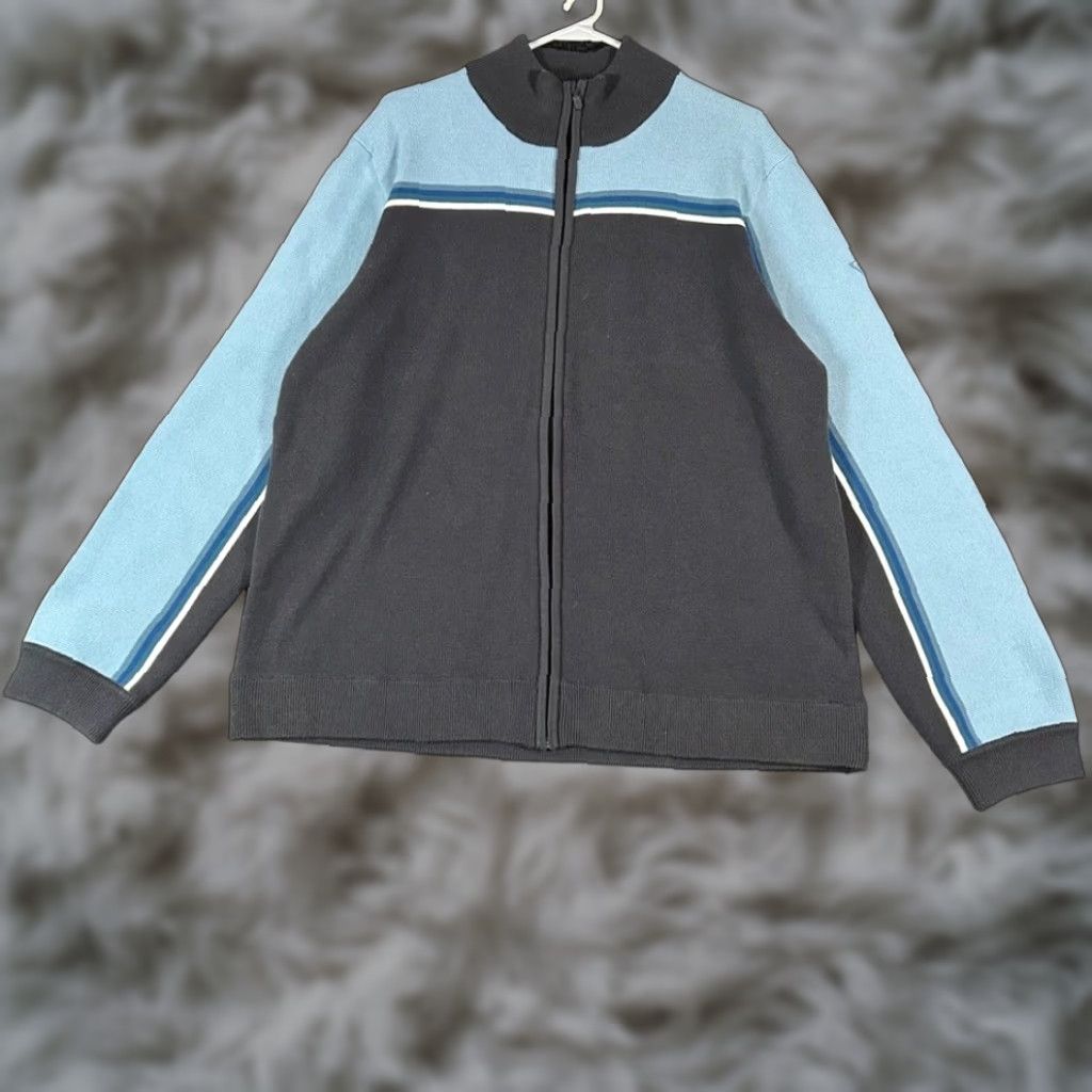 Mossimo VINTAGE Mossimo Mens Full Zip Sweater Jacket Blue Gray Stripes XXL Size US XXL / EU 58 / 5 - 1 Thumbnail