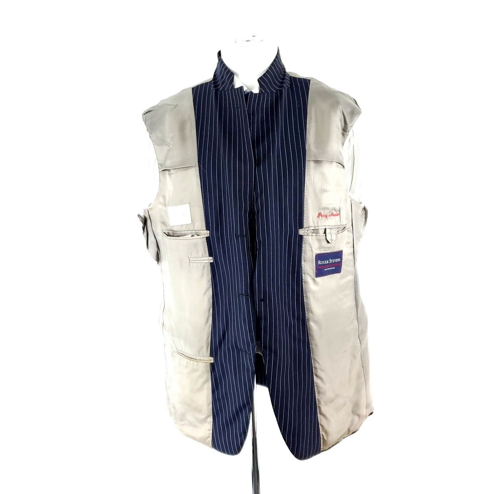 Samuelsohn Samuelsohn Super 130s Wool 44R Blue Striped Extra Pocket SB Size 44R - 10 Thumbnail