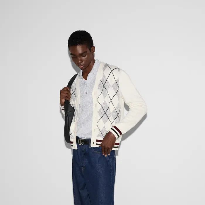 Gucci o1loc1c0226 806192 Wool Argyle Intarsia Knit Cardigan Size US M / EU 48-50 / 2 - 6 Thumbnail