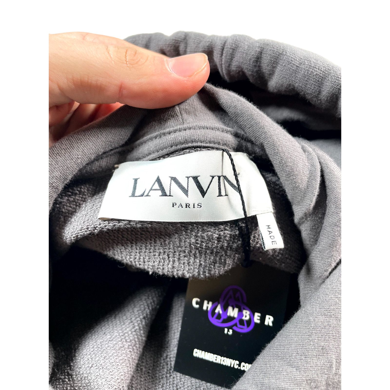 Lanvin Lanvin Stone Embroidered Logo Grey Hoodie Size US XL / EU 56 / 4 - 4 Thumbnail