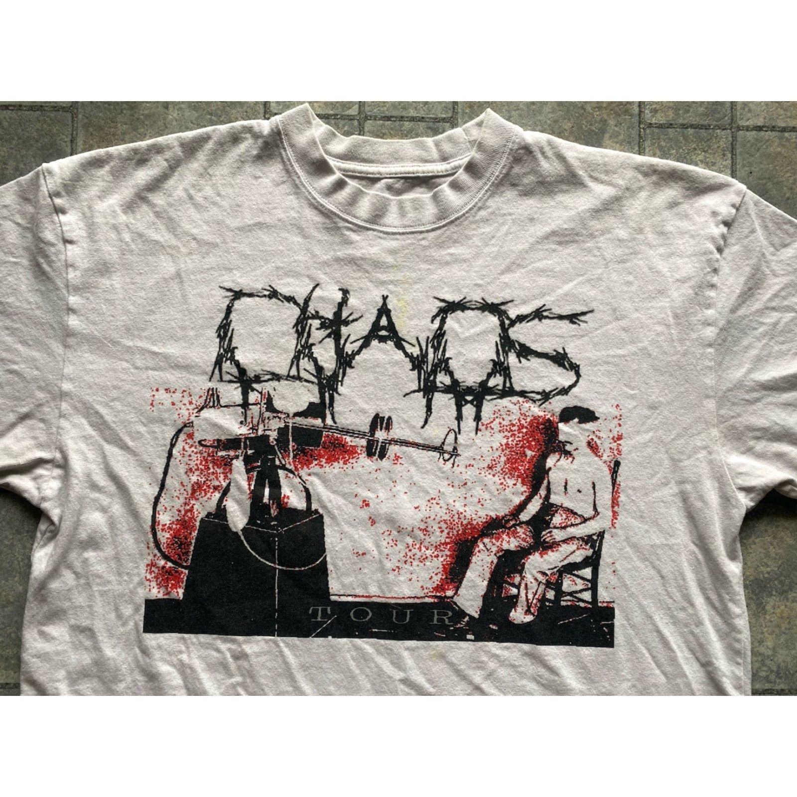Vintage Chaos Hardcore Band Live Chaos Tour T-Shirt White Mens L Flaws Wear Size US L / EU 52-54 / 3 - 3 Thumbnail
