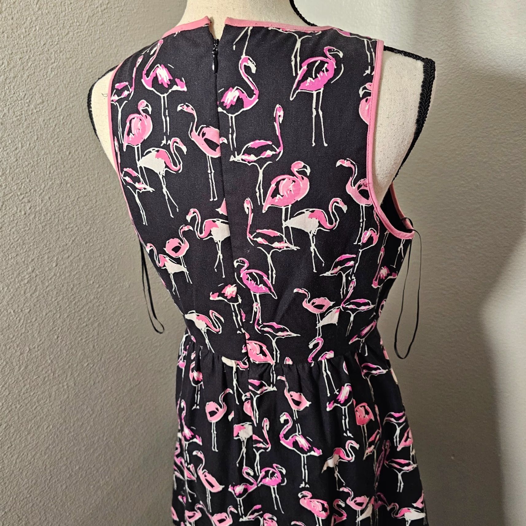 Vintage Crown And Ivy Size 6 Navy Tropical Dress Flaming Print Sleeveless Zip Back Fashion Shirt Dress Knee Length Black 6 Sleeveless Zip Crown And Ivy Size M / US 6-8 / IT 42-44 - 5 Thumbnail