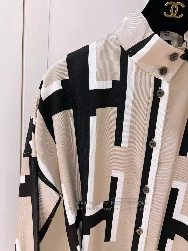 Hermes Hermes Milk Black Full Logo Silk Shirt Dress Size XXS / US 00 / IT 34 - 3 Thumbnail