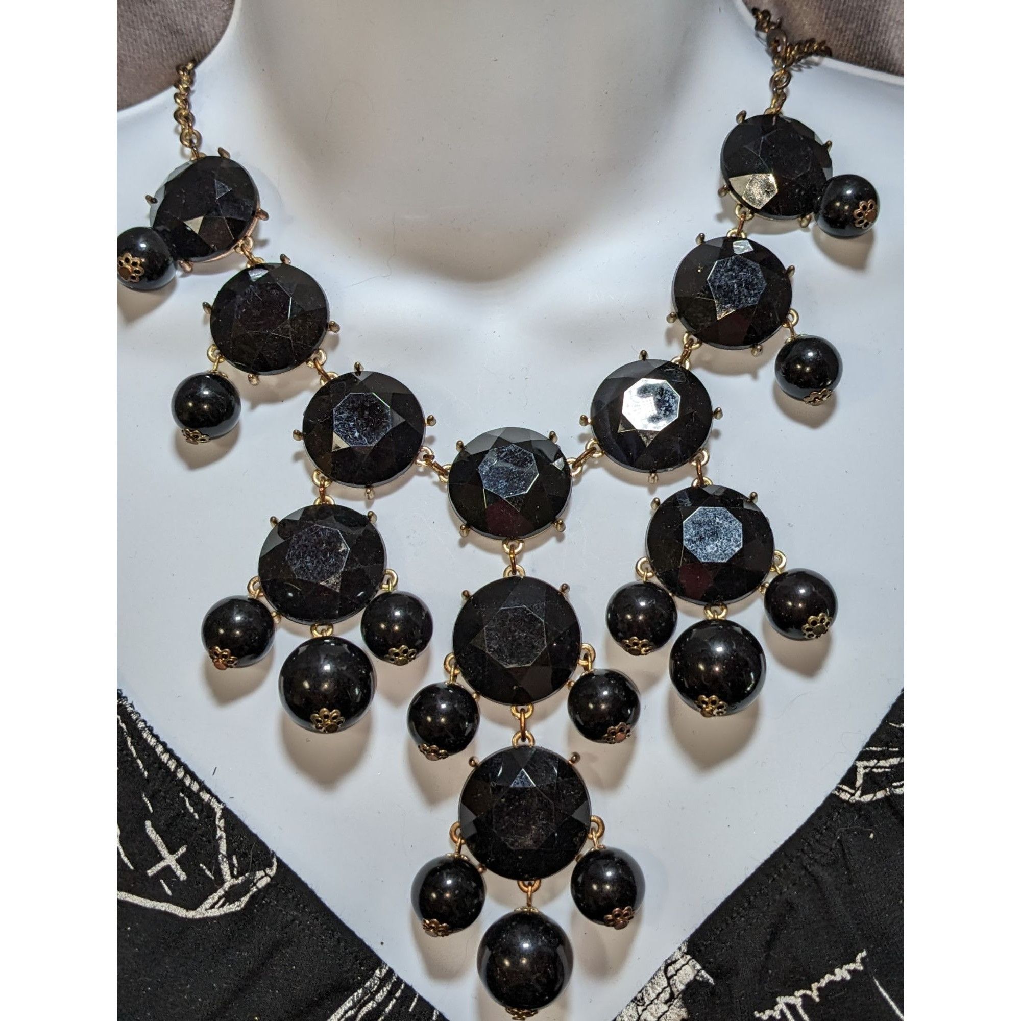 Other Glam Goth Statement Necklace With Black Faceted Gems Size ONE SIZE - 1 Thumbnail