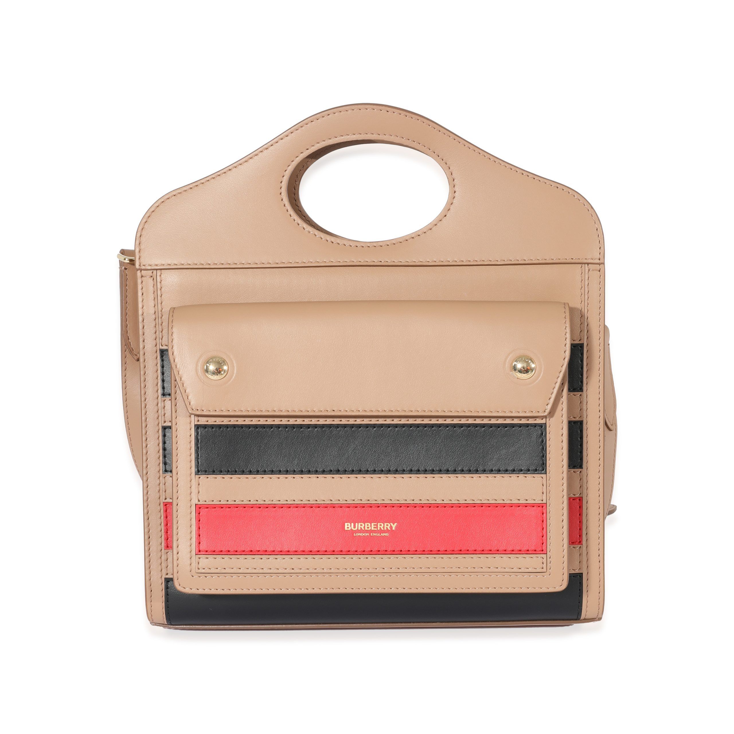 image of Burberry Tan & Multicolor Leather Stripe Mini Pocket Bag, Women's