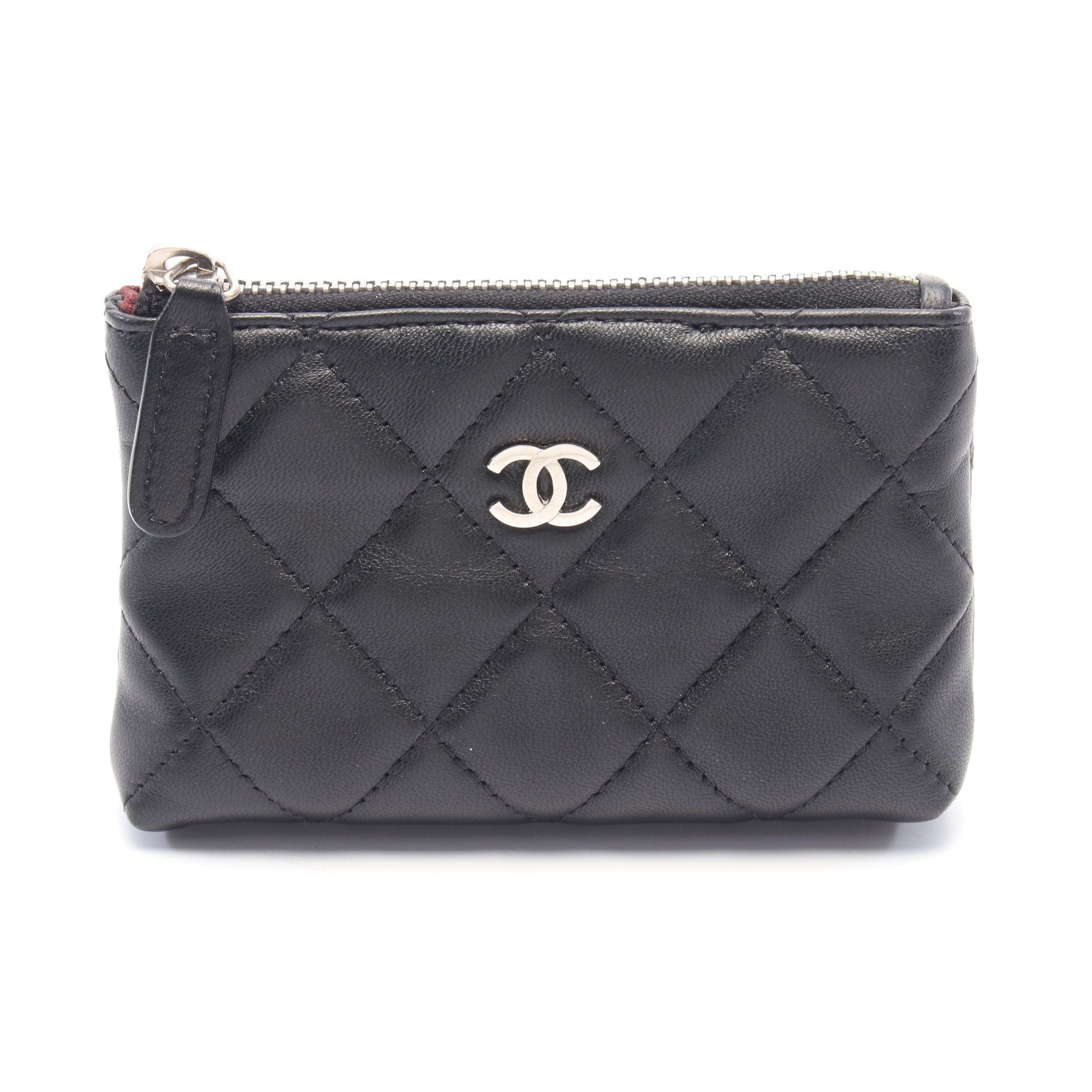 Chanel Matelasse Coin Purse Lambskin Black Silver Hardware With Key Ring, Women's