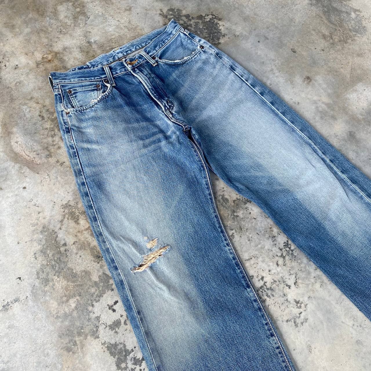 Edwin VTG 90S EDWIN 505 REDLINE GRUNGE BLUEWASH DISTRESSED DENIM Size US 29 - 3 Thumbnail