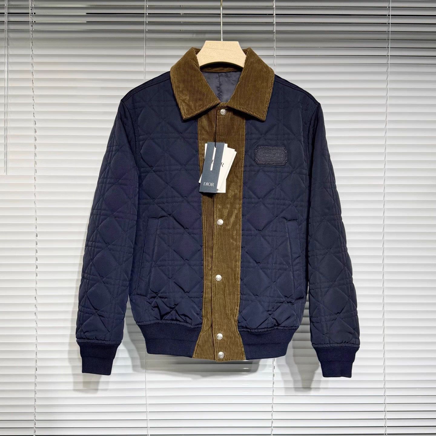 DIOR Embroidered Logo Diamond Quilt Corduroy 46 Deep Blue