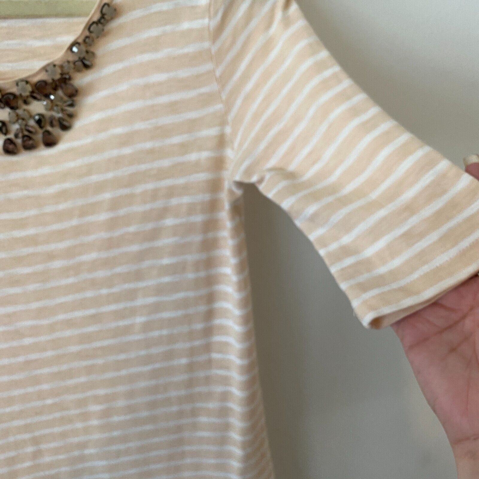 J.Crew J Crew Jeweled Stone Round Neck Peach Striped Painter Tee XS Size XS / US 0-2 / IT 36-38 - 7 Thumbnail