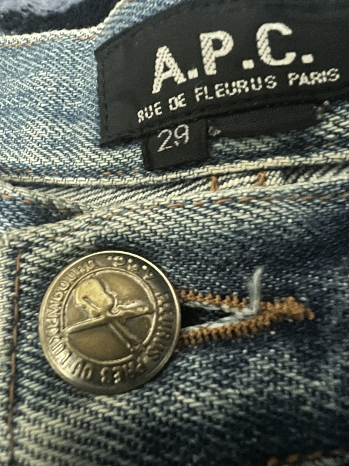 A.P.C. × Vintage A.P.C - Rue De Fleurus Paris Selvedge Button Fly Distressed Size US 29 - 17 Thumbnail