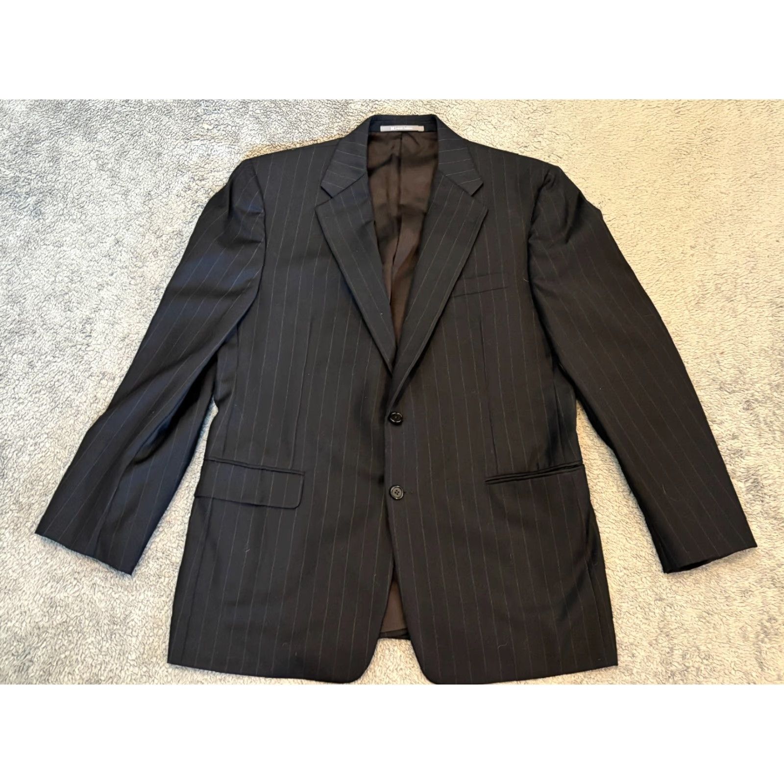 Vintage Hickey Freeman Loro Piana 100% Wool Black Striped Blazer Sport Jacket 44R Mens Blazer Regular Notch Two-Button Jacket Front Vented Size 44R - 6 Thumbnail