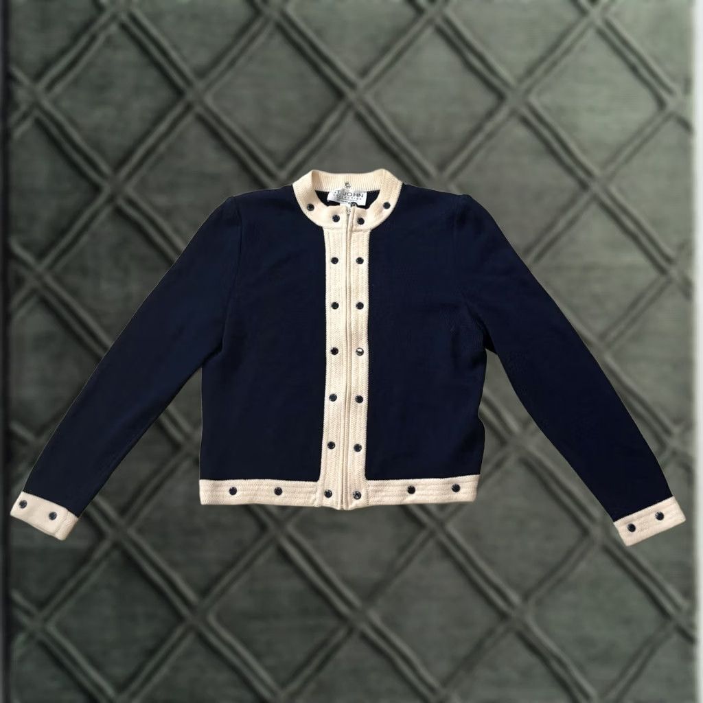 St. John St. John Collection Jacket Women Knit Wool Blue Size 4 Full Zip Buttons Studded Zipper Short Coat Fall Spring Winter Vintage No (with notes) Size S / US 4 / IT 40 - 1 Thumbnail