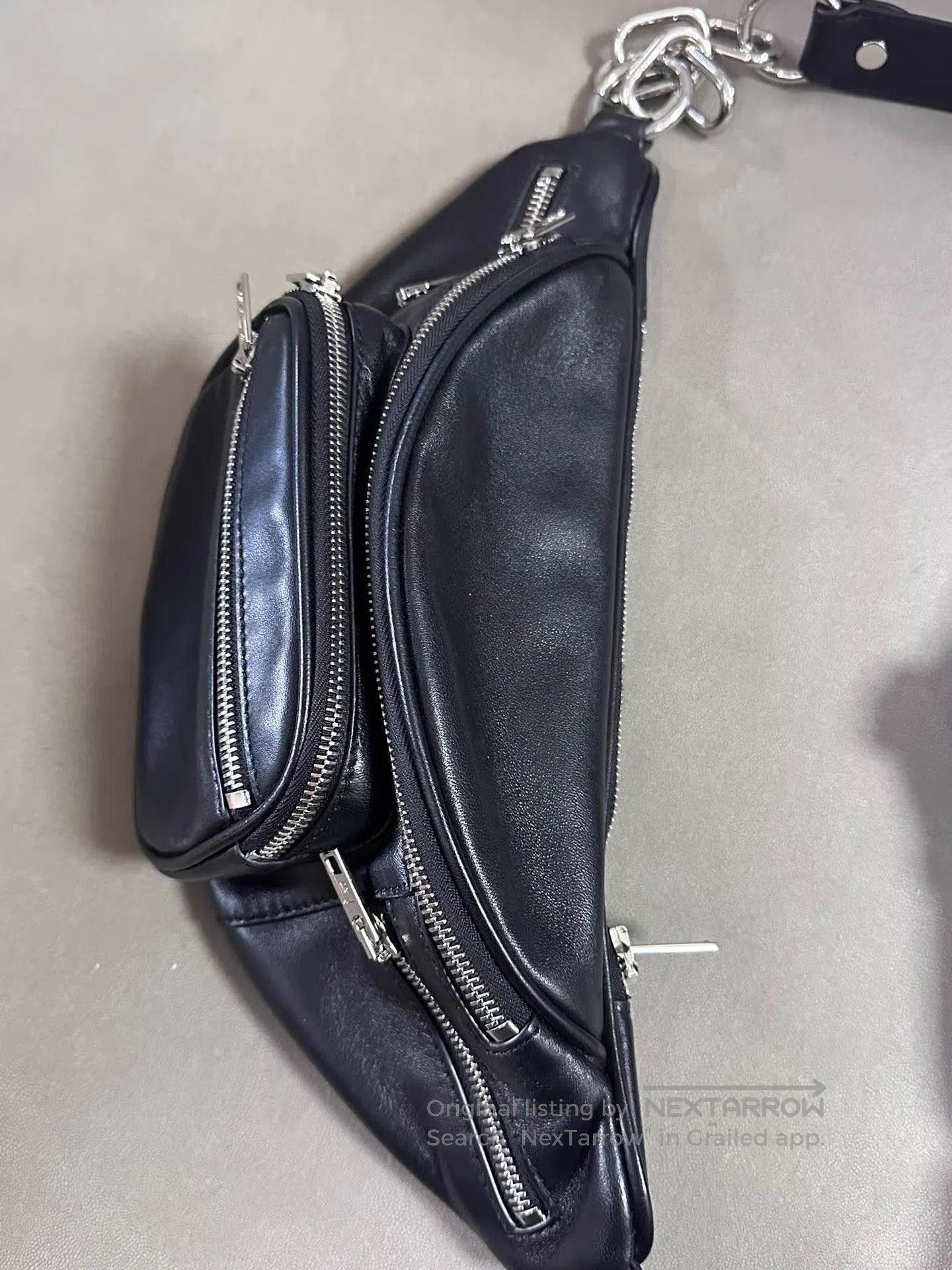 Alexander McQueen Black Leather Fanny Pack with Multiple Zippers and Chain. Size ONE SIZE - 2 Thumbnail