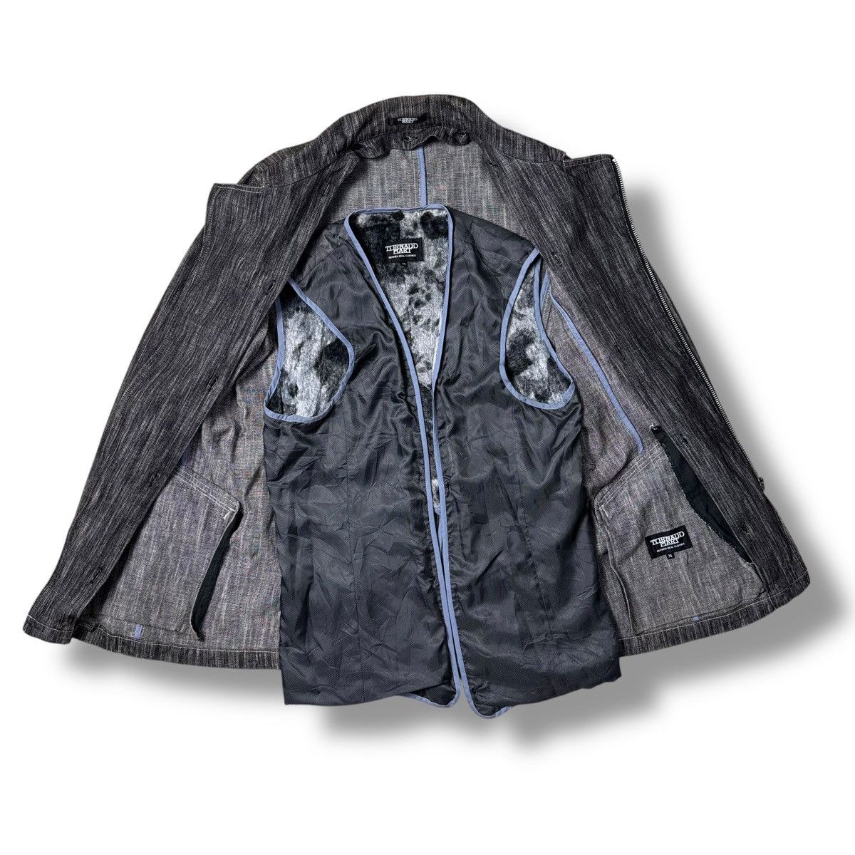 Tornado Mart Japan Double Collar Zipper Belted Denim Coat - www