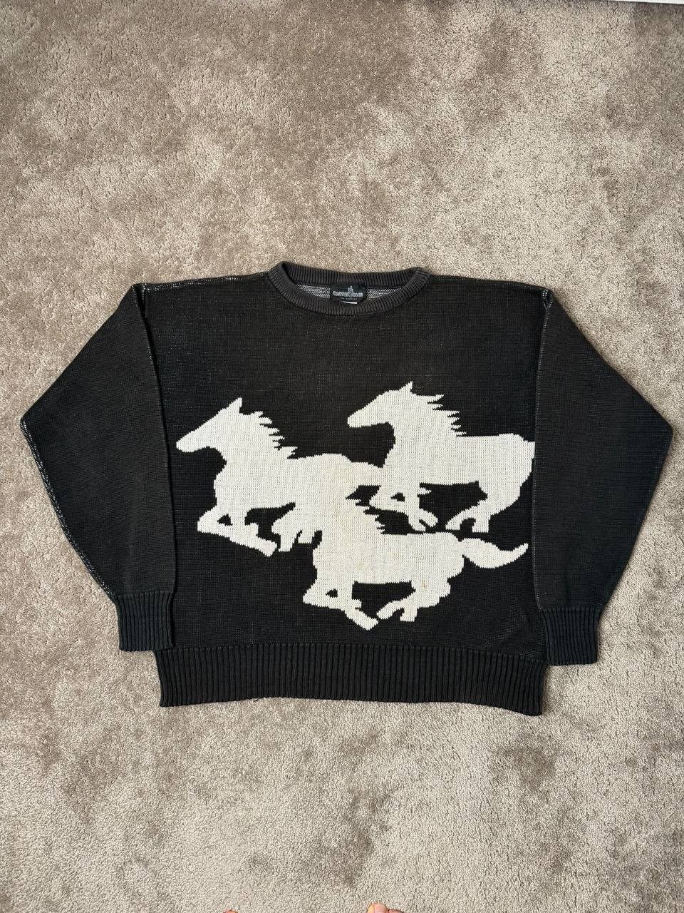 image of Vintage 1980S “Cactus Club” Cotton Horse Wave Sweater, 80's in Black, Men's (Size Large)