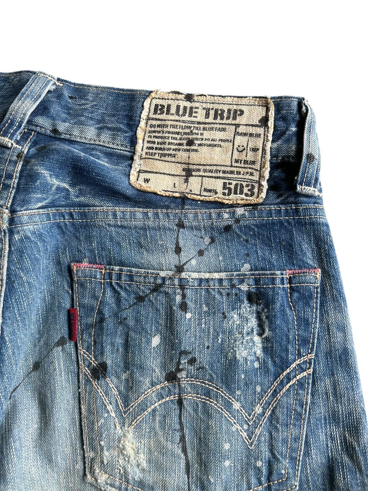 Japanese Brand × Kapital × Vintage Edwin Blue Trip Rusty Faded Distressed Denim Jeans Size US 32 / EU 48 - 6 Thumbnail