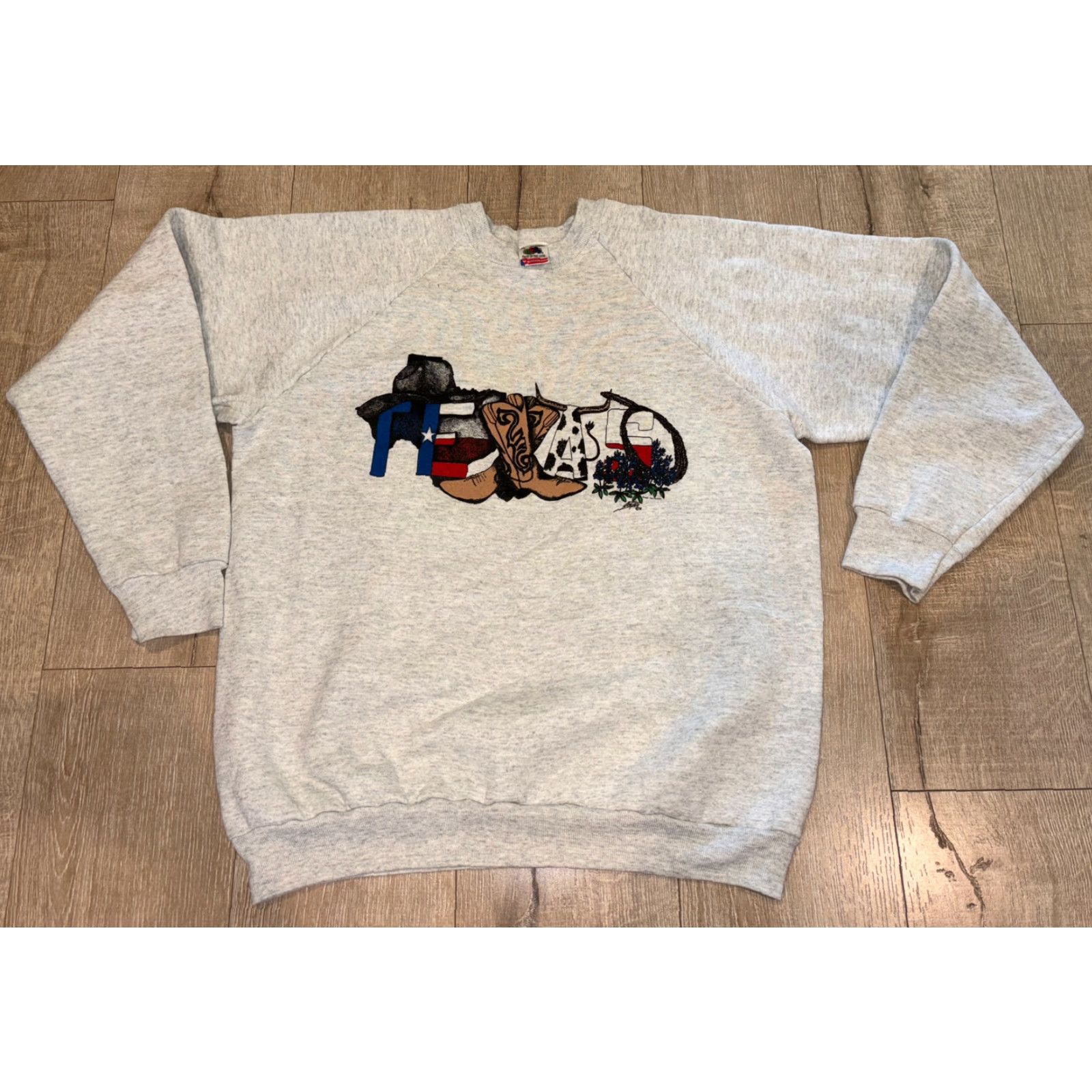 Fruit Of The Loom VINTAGE Friut Of The Loom Texas Gray Crewneck XL Mens Sweater Cowboy USA Made Cotton Logo Pullover All Seasons Cowboy Theme Size US XL / EU 56 / 4 - 2 Thumbnail