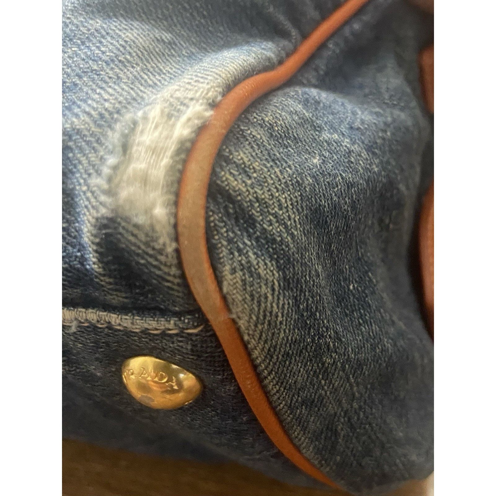 Prada Prada Bauletto blue denim orange saffiano 2way handbag, good Size ONE SIZE - 8 Thumbnail