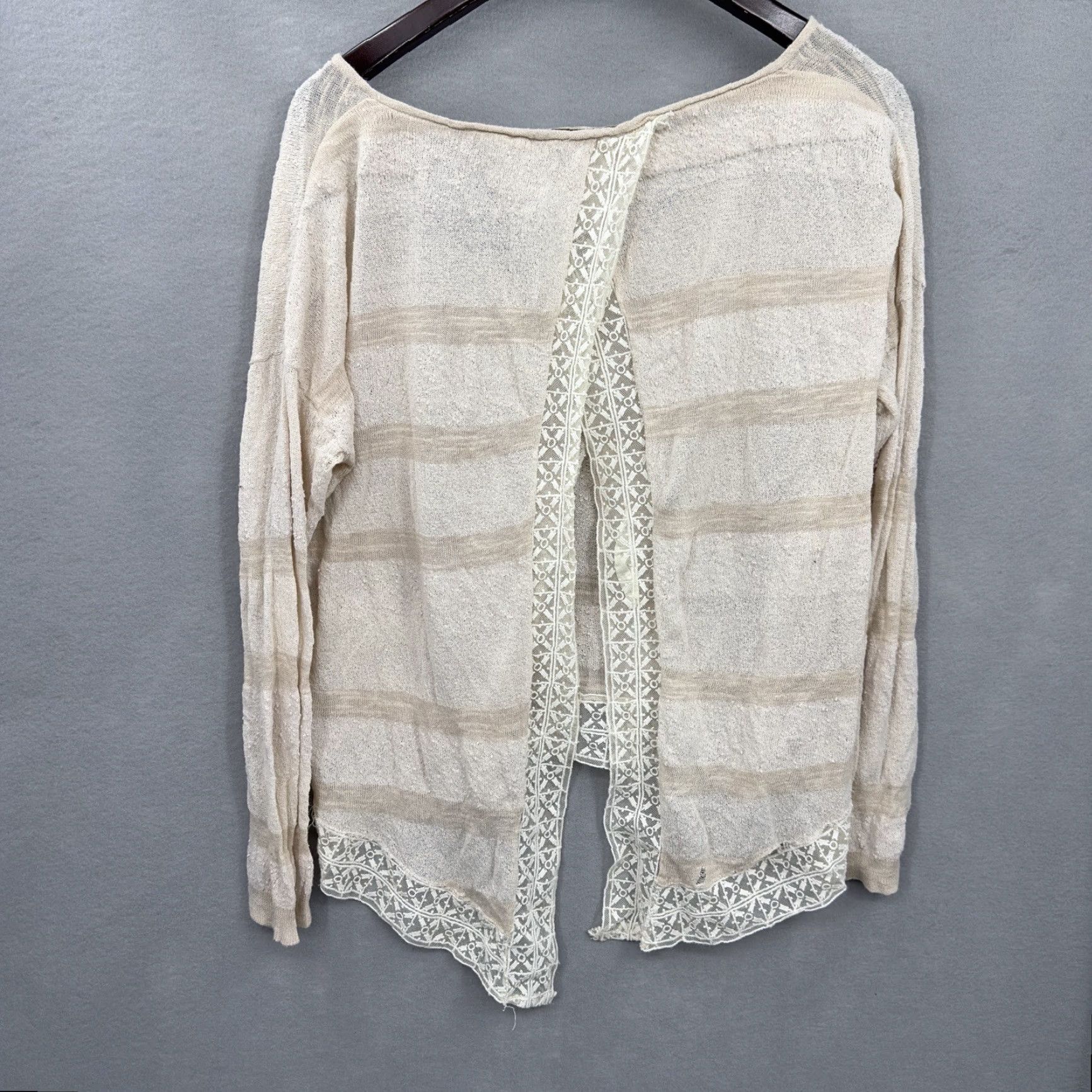 Free People Free People Blouse Shirt Women M Beige Striped Crochet Knitting Boho Casual 60s 70s Autumn Spring Fall Summer Womens Size M / US 6-8 / IT 42-44 - 6 Thumbnail