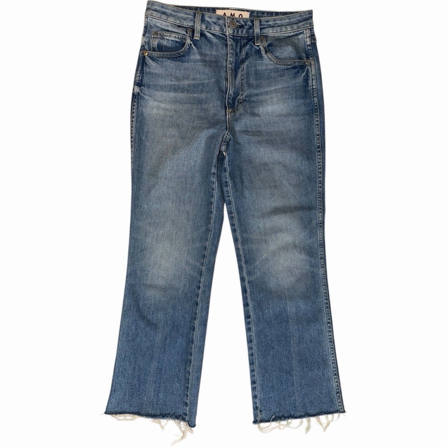 AMO AMO High Rise Kick Crop Jeans Womens 29 Blue Raw Hem 27 Inse Size 27" / US 4 / IT 40 - 1 Thumbnail