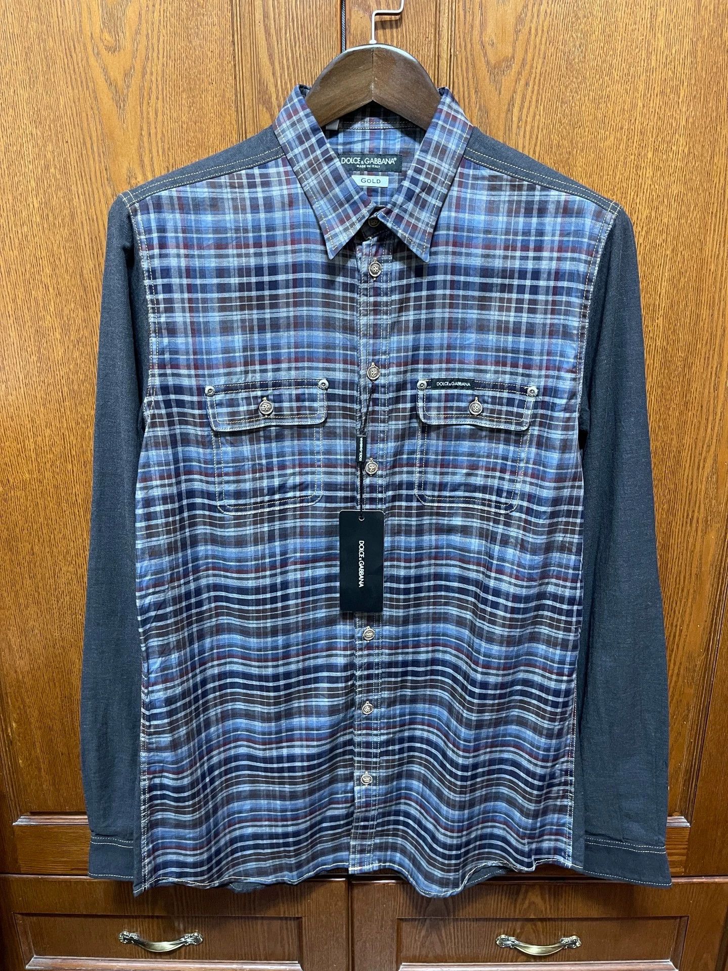 Dolce & Gabbana DG Color Block Paneled Cotton Slim Shirt 41 Size US L / EU 52-54 / 3 - 1 Thumbnail
