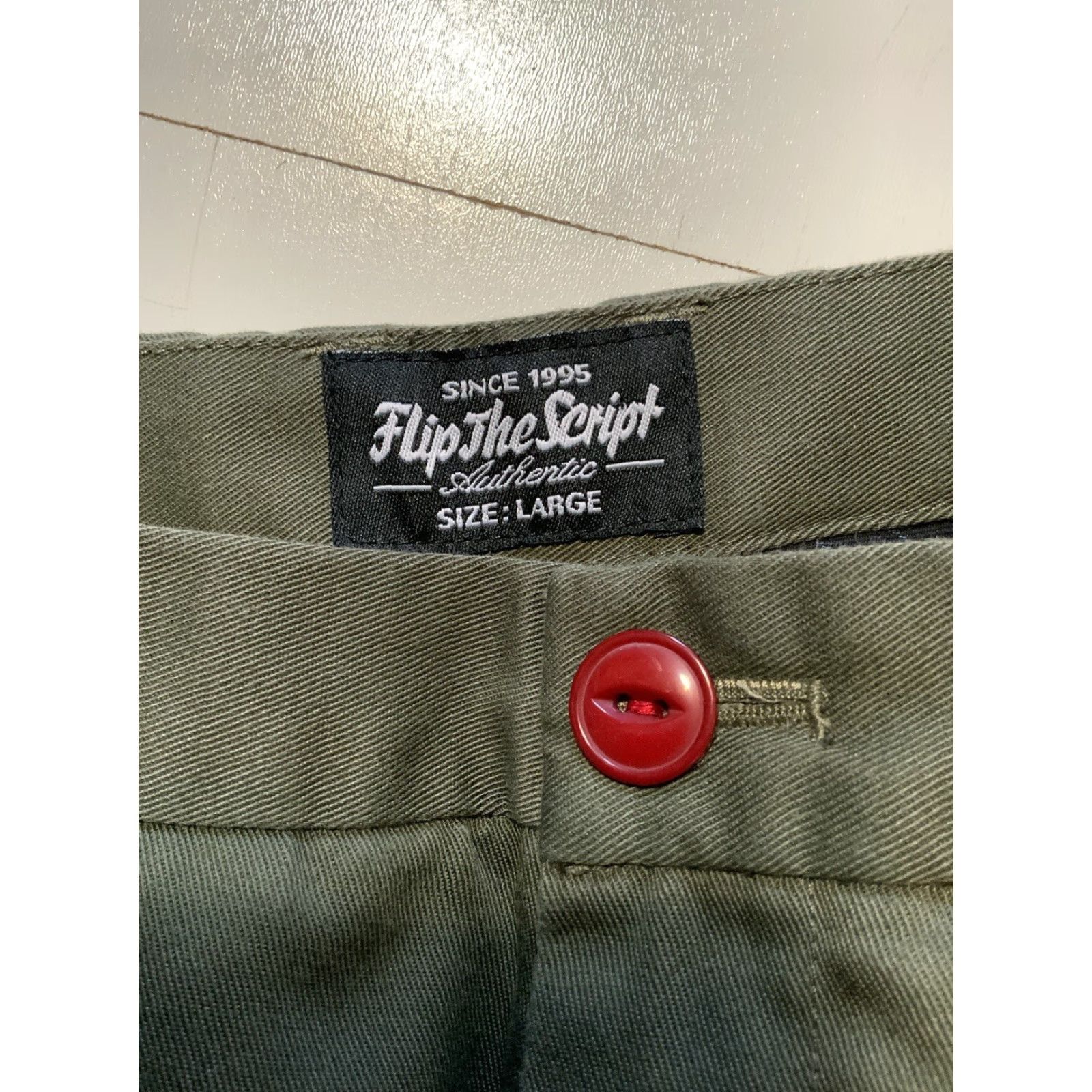 Olive VINTAGE Flip The Script Japan Olive Green Japanese Chino Flat Front Skateboard Pants LG Mens Flat Front Chino 32x32 Green Size US 33 - 4 Thumbnail