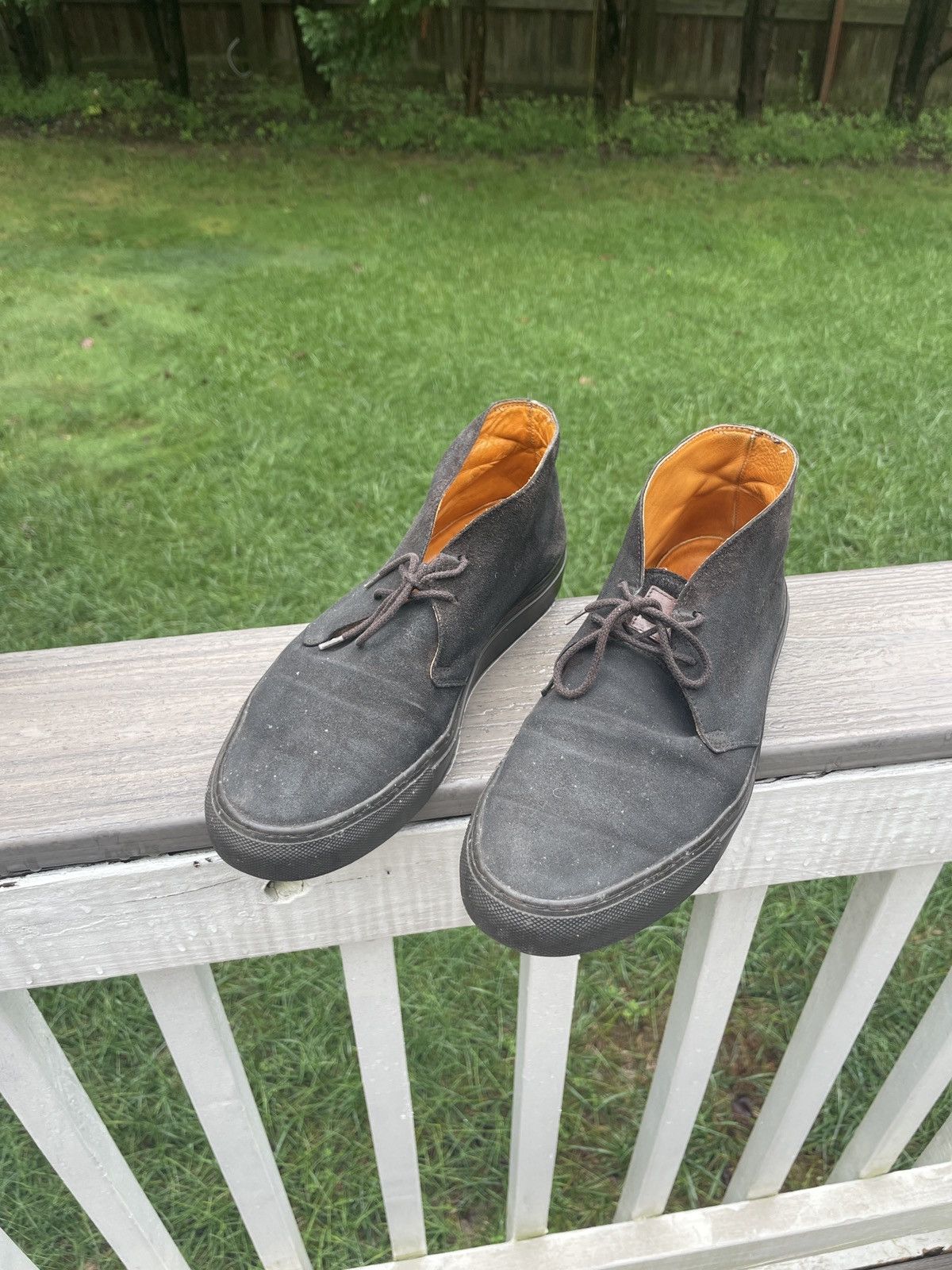 Dark brown suede chukka boots with sneaker soles