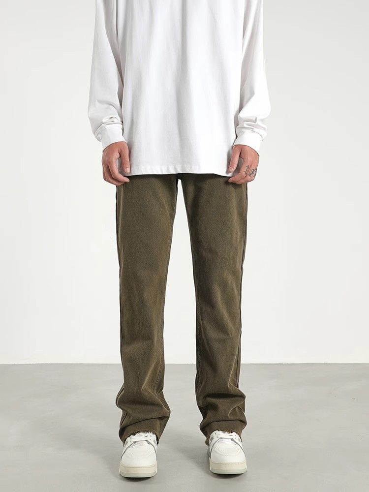 image of Retro Washed Straight Leg Casual Jeans in Green, Men's (Size 32)