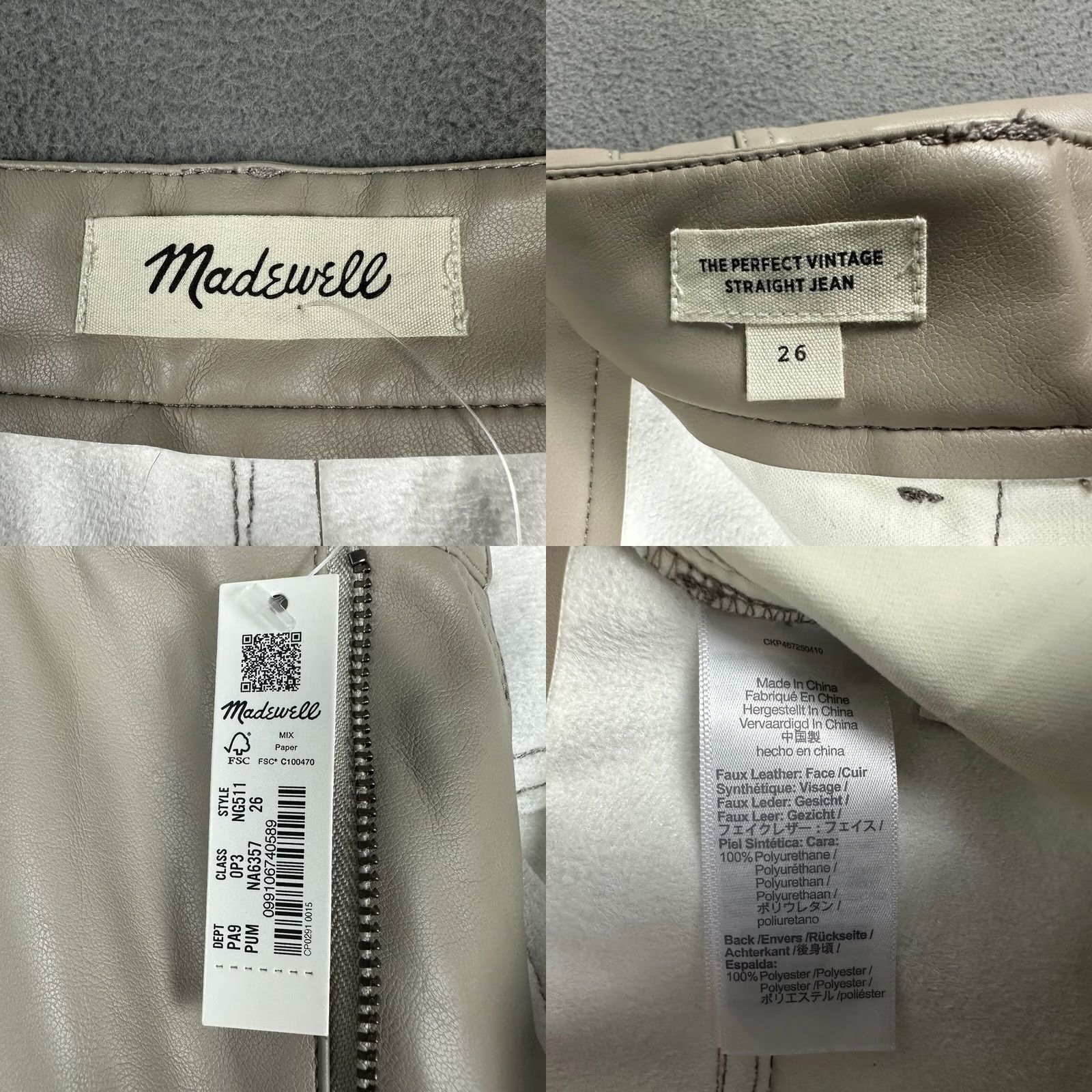 Madewell NWT Madewell The Perfect Vintage Straight Jeans Womens 26 Beige Faux Leather Pant Size 26" / US 2 / IT 38 - 8 Thumbnail