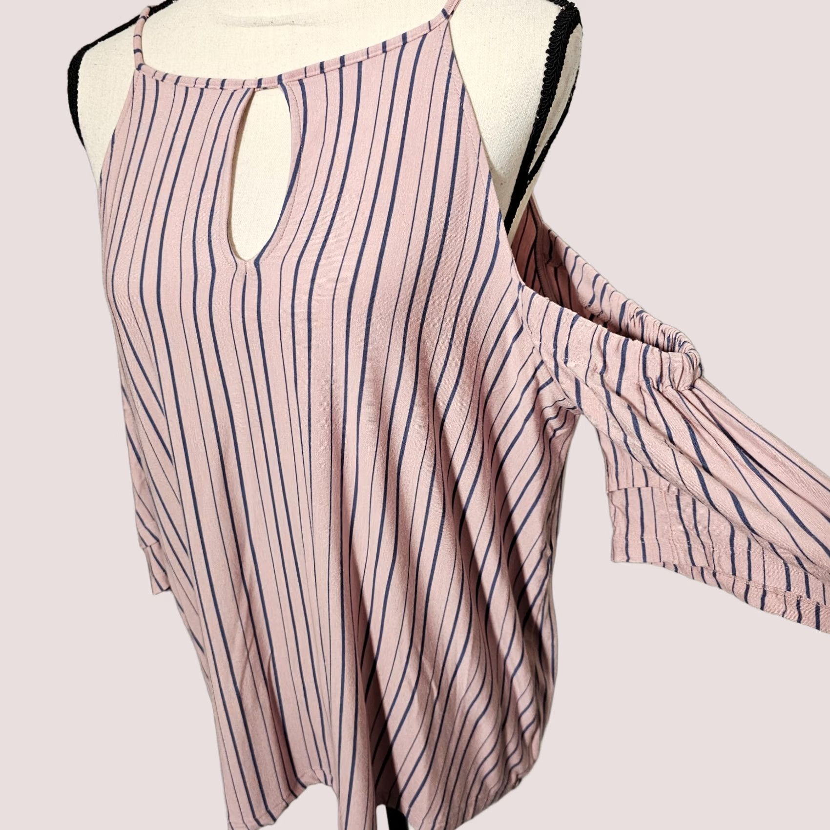 American Eagle Outfitters VINTAGE? No — American Eagle Outfitters Shirt Womens XL Pink Striped Cold Shoulder Top Size XL / US 12-14 / IT 48-50 - 1 Thumbnail