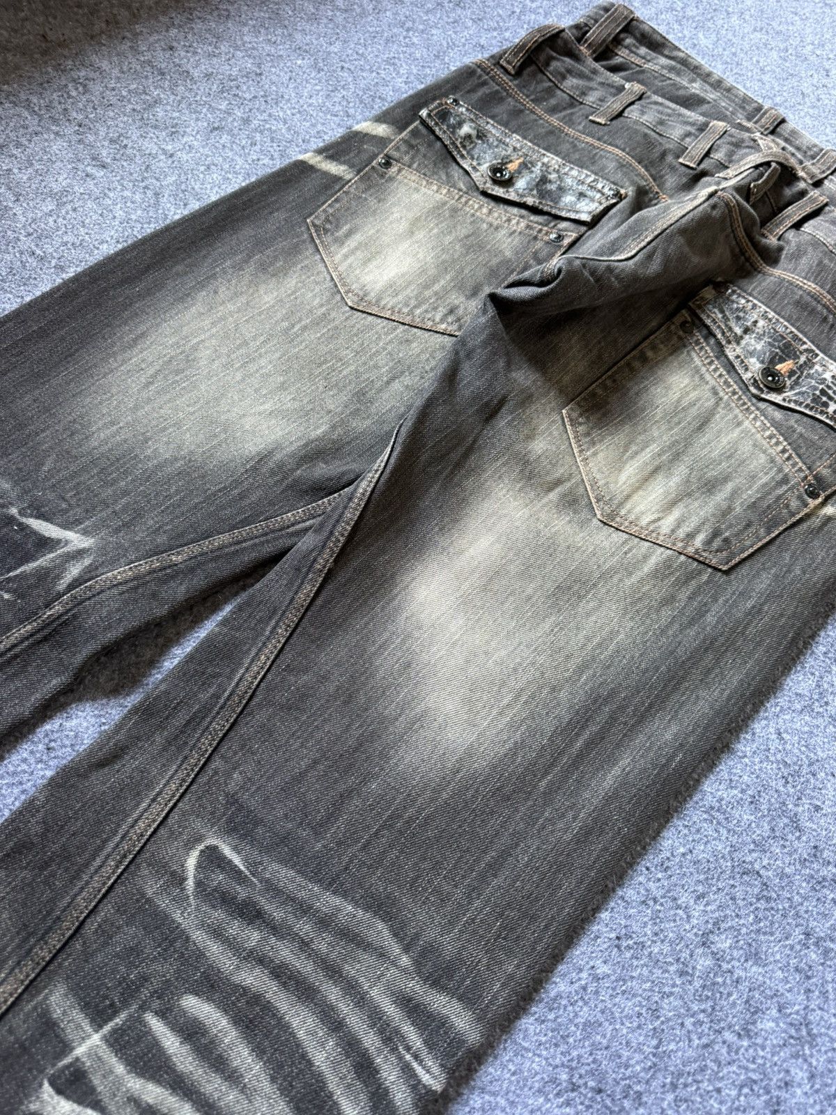 If Six Was Nine Double Focus Japan Asymmetrical Double Waist Flared Jeans Size US 30 / EU 46 - 19 Thumbnail