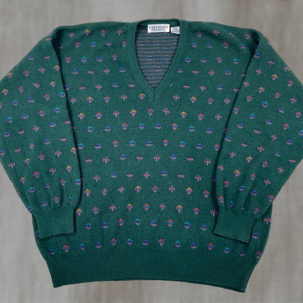 Vintage Brian MacNeil Sweater Men 2XLT Green Spotted V Neck Wool Blend Made In Italy Size US XXL / EU 58 / 5 - 1 Thumbnail