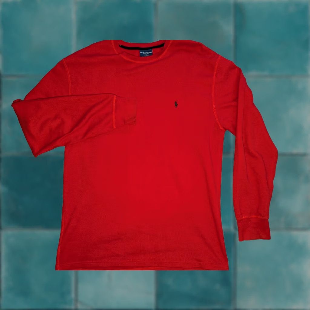 Polo Ralph Lauren Polo Ralph Lauren Sleepwear XL Red 100% Cotton Long Sleeve Crewneck Pullover Shirt Mens XL Red 100% Cotton Pullover Knit Solid Classic Vintage not Size US XL / EU 56 / 4 - 1 Thumbnail