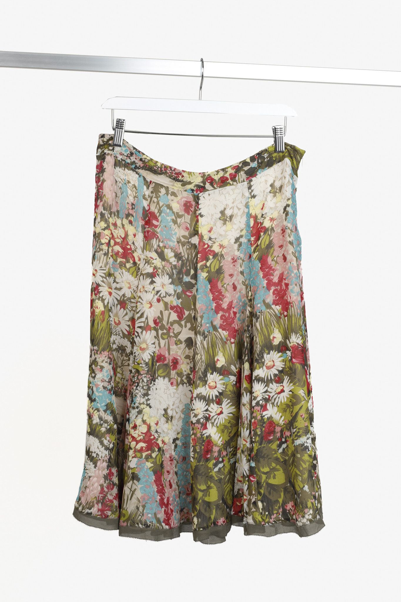 Kenzo Kenzo Vintage Floral Silk Flared Midi Skirt Size 31" - 1 Thumbnail
