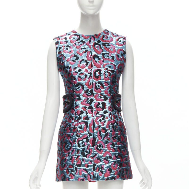 Louis Vuitton LOUIS VUITTON 2022 metallic blue pink leopard jacquard strap belt dress FR34 XS Size XS / US 0-2 / IT 36-38 - 1 Thumbnail